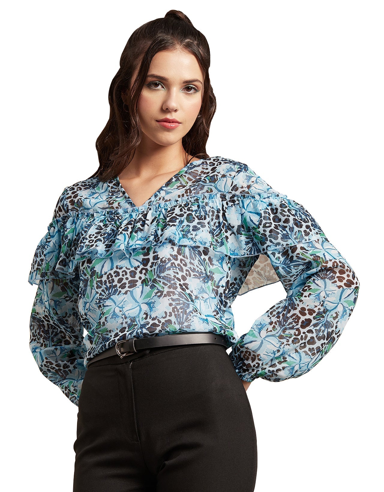 Ruffle Sheer Tunic Top