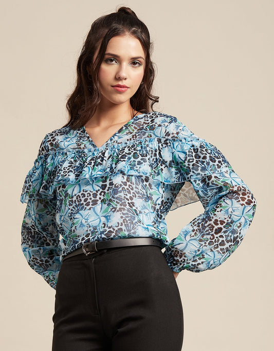 Ruffle Sheer Tunic Top