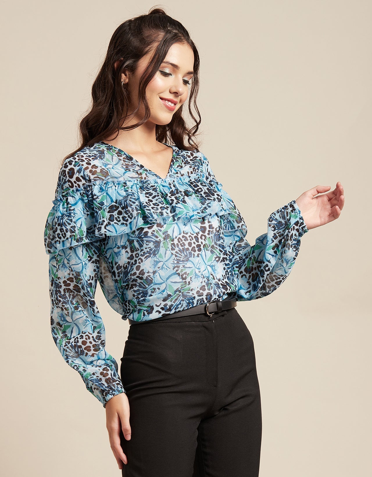 Ruffle Sheer Tunic Top