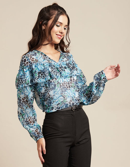 Ruffle Sheer Tunic Top