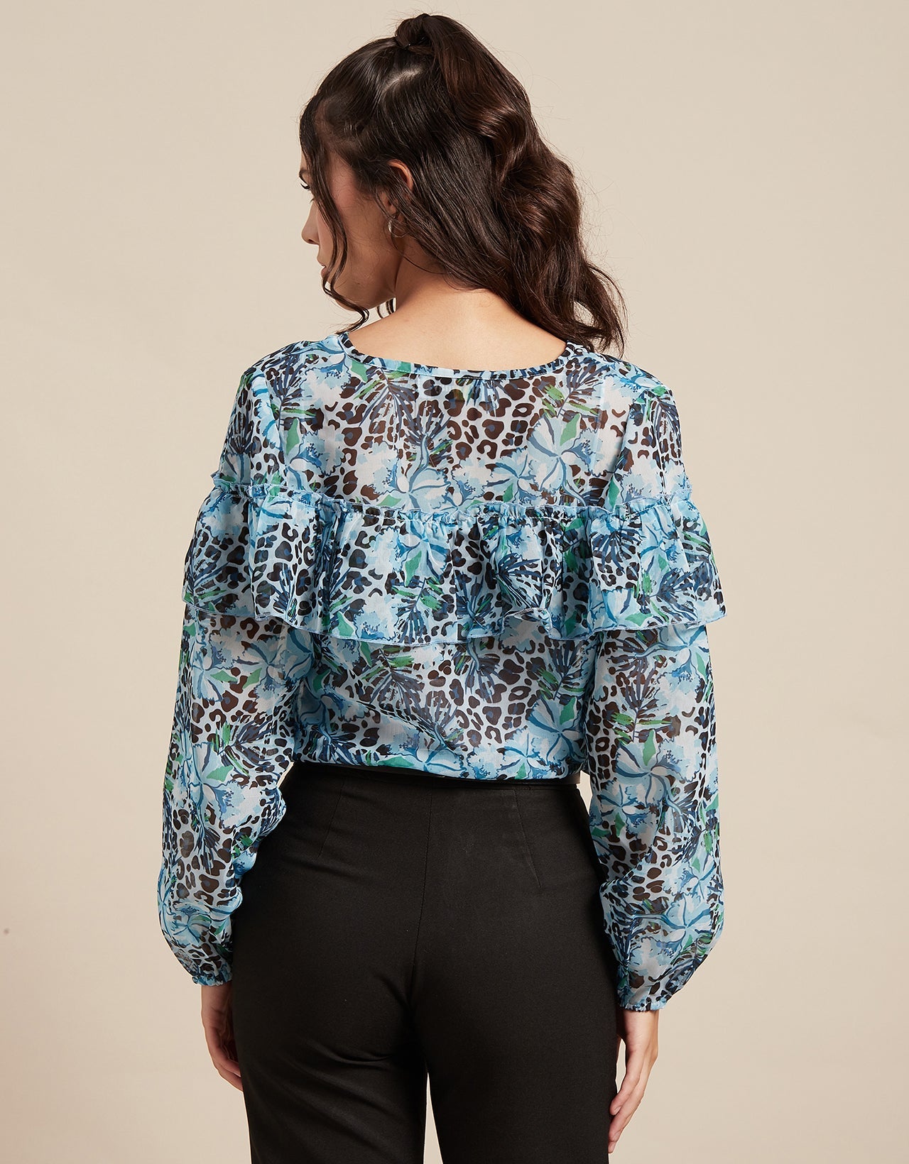 Ruffle Sheer Tunic Top