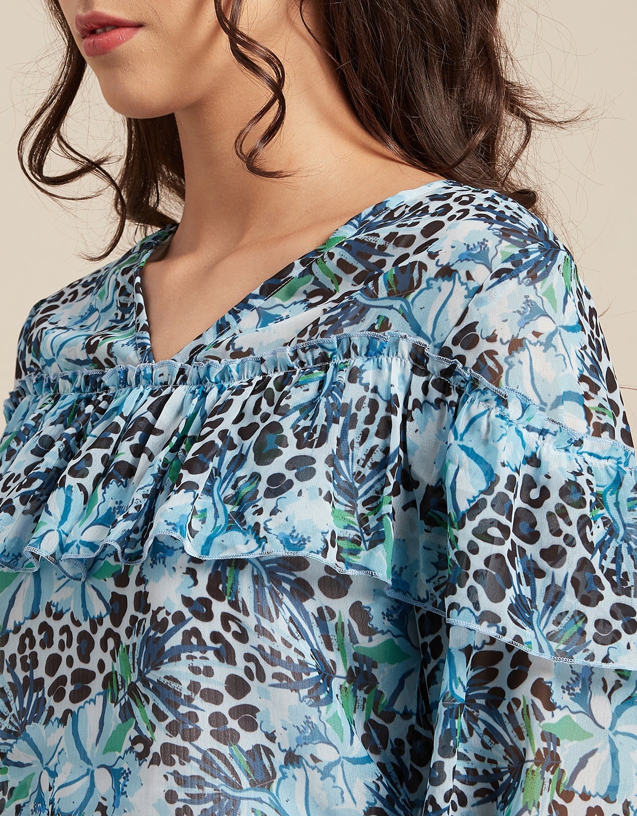 Ruffle Sheer Tunic Top