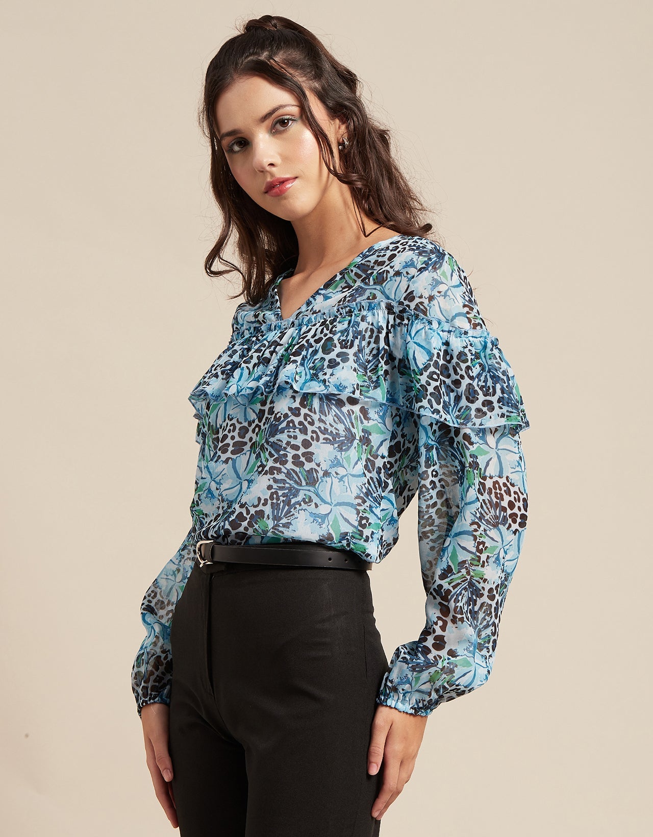 Ruffle Sheer Tunic Top