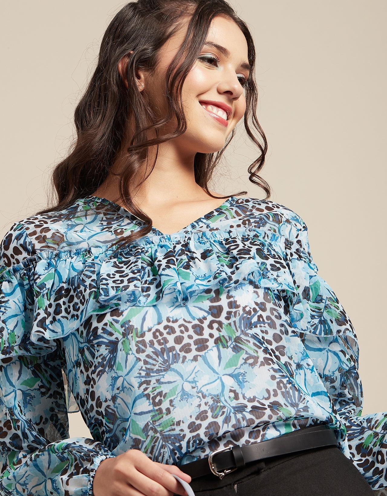 Ruffle Sheer Tunic Top