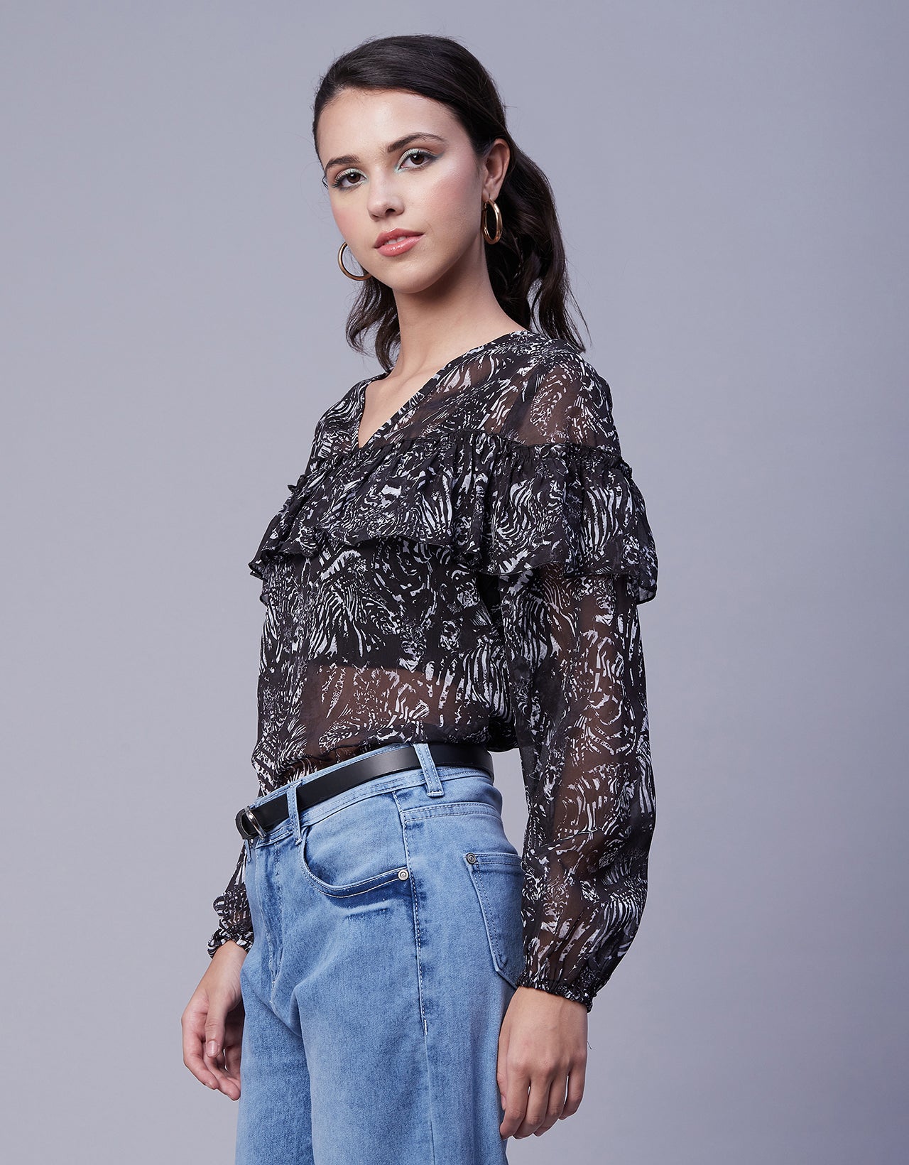 Ruffle Sheer Tunic Top
