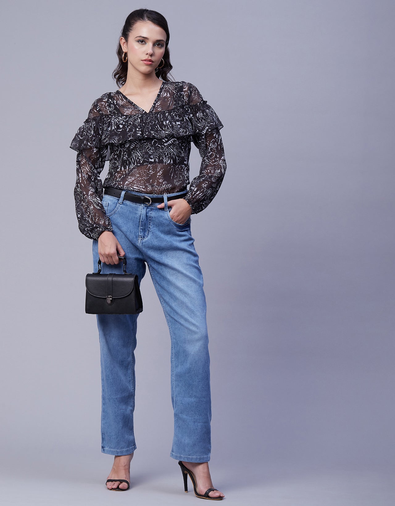 Ruffle Sheer Tunic Top