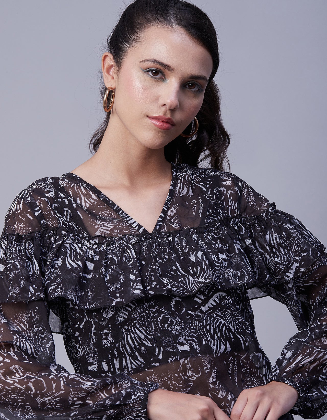 Ruffle Sheer Tunic Top