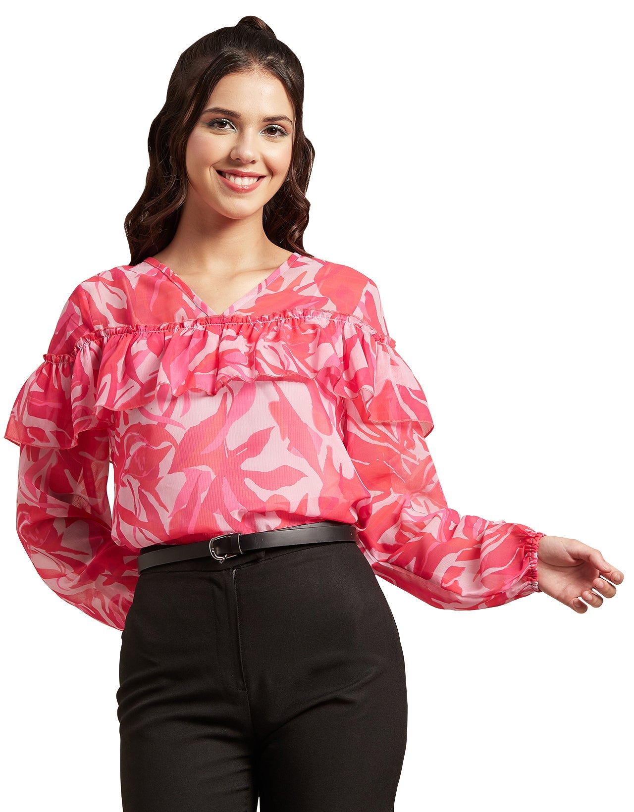 Ruffle Sheer Tunic Top