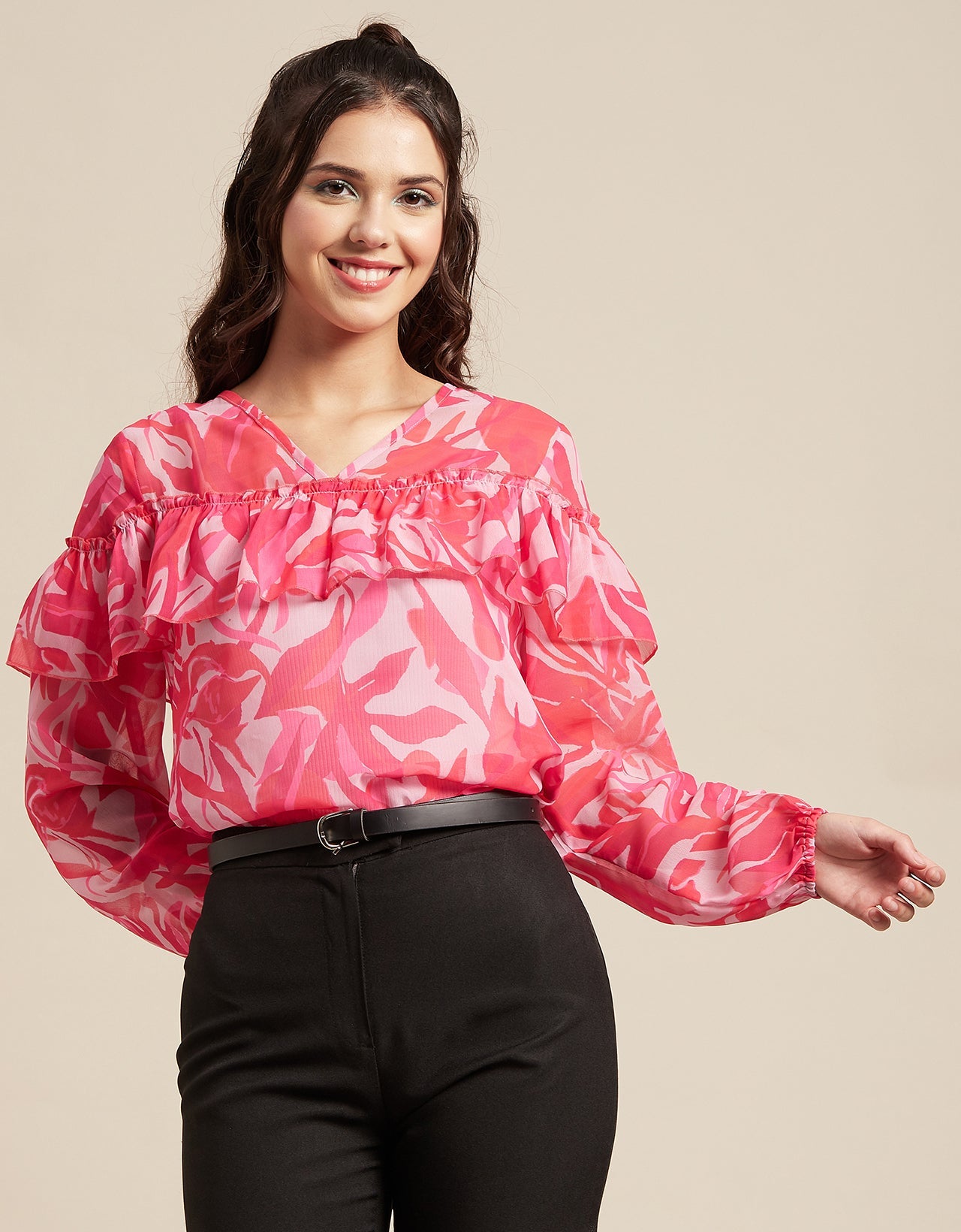 Ruffle Sheer Tunic Top