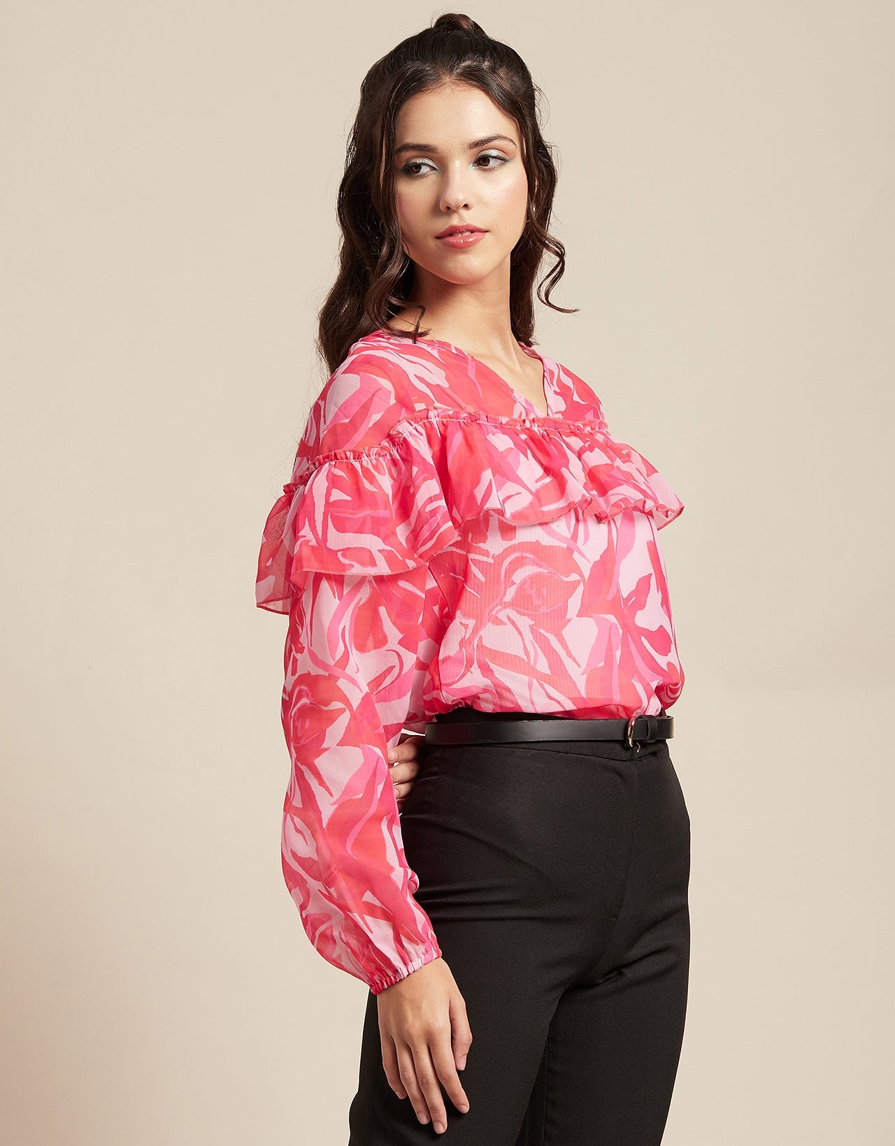 Ruffle Sheer Tunic Top