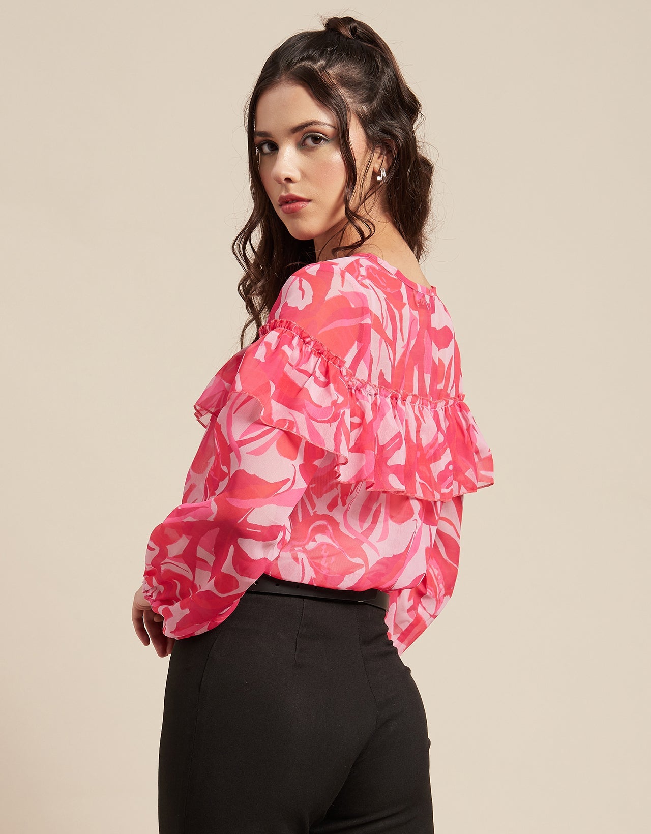 Ruffle Sheer Tunic Top