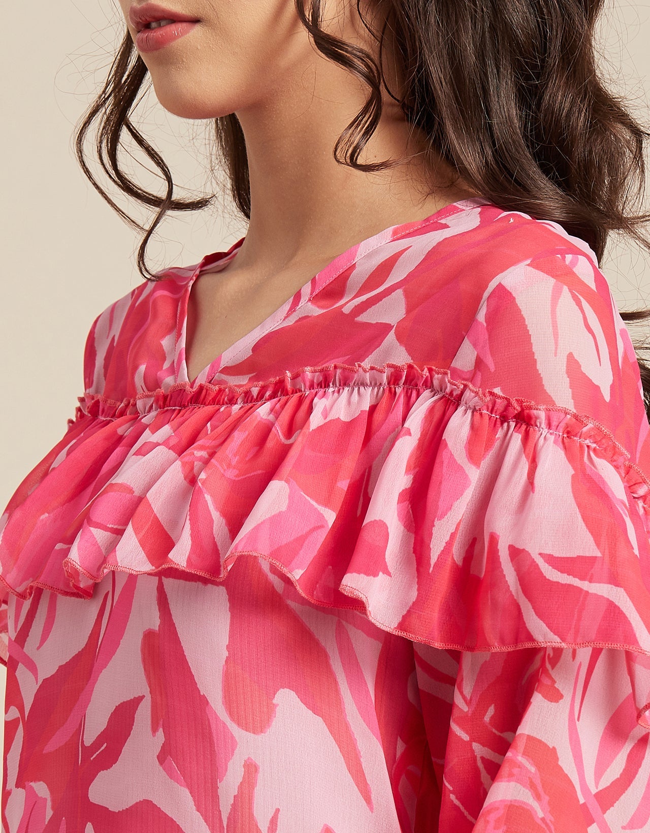 Ruffle Sheer Tunic Top