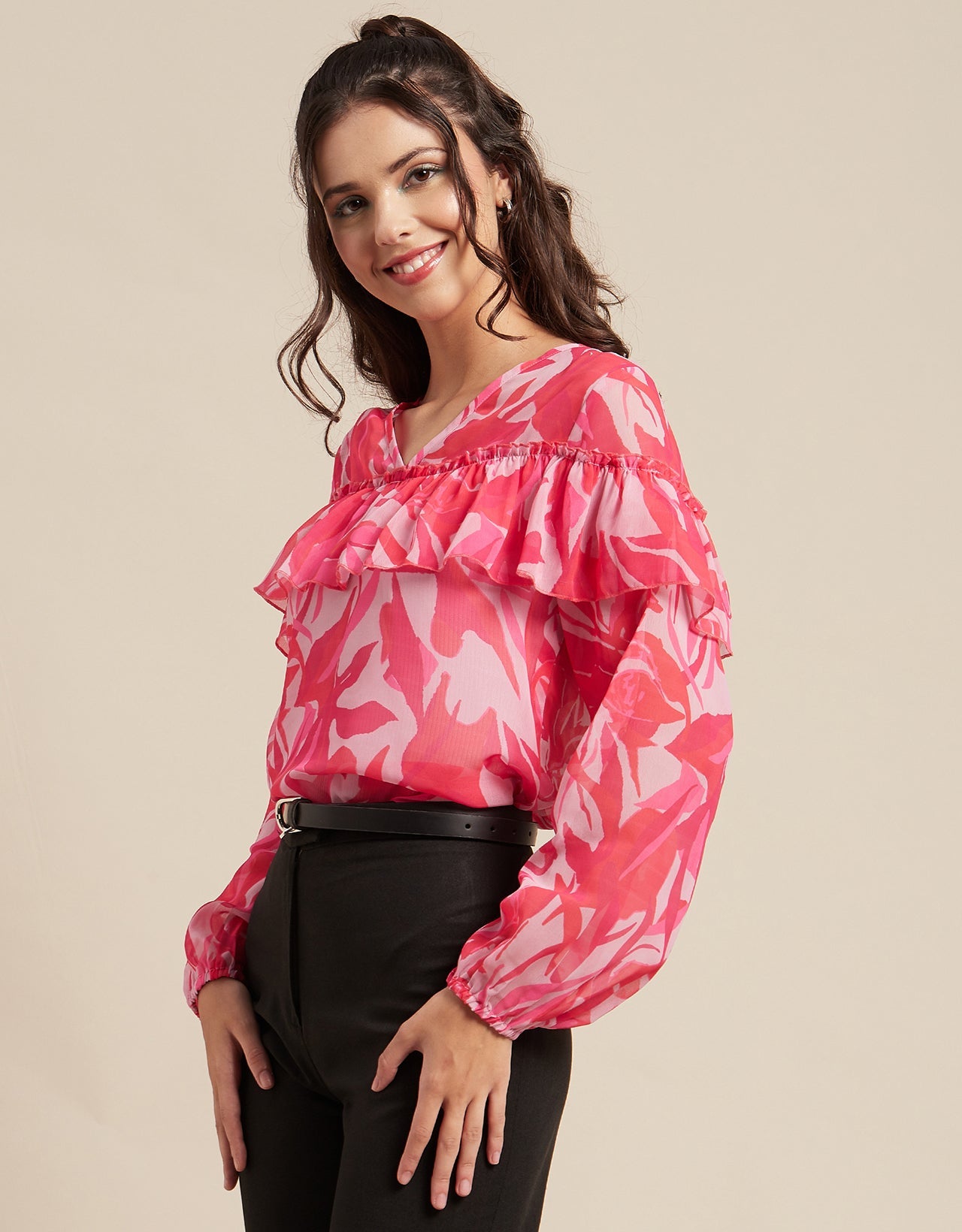 Ruffle Sheer Tunic Top