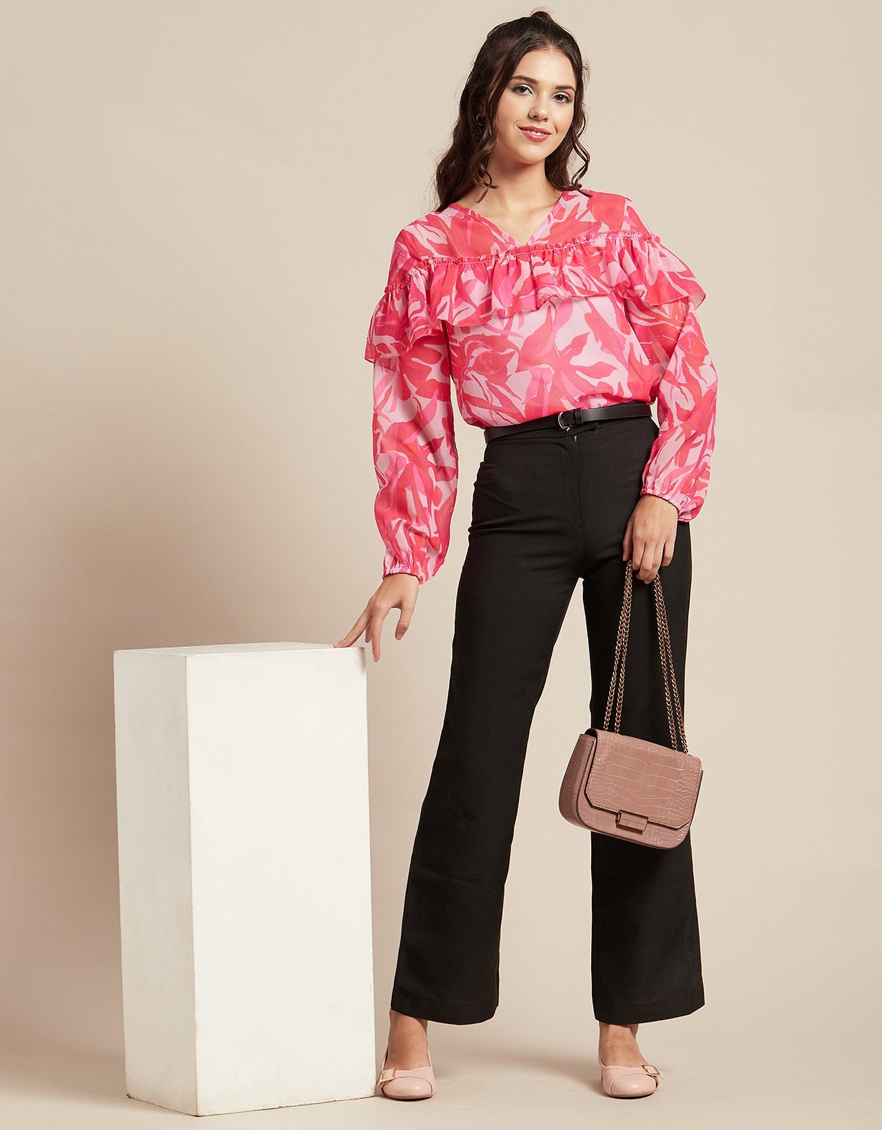 Ruffle Sheer Tunic Top