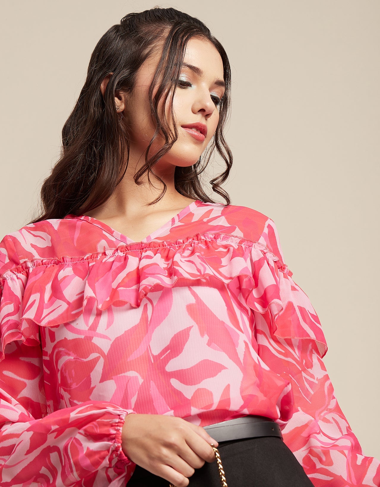 Ruffle Sheer Tunic Top