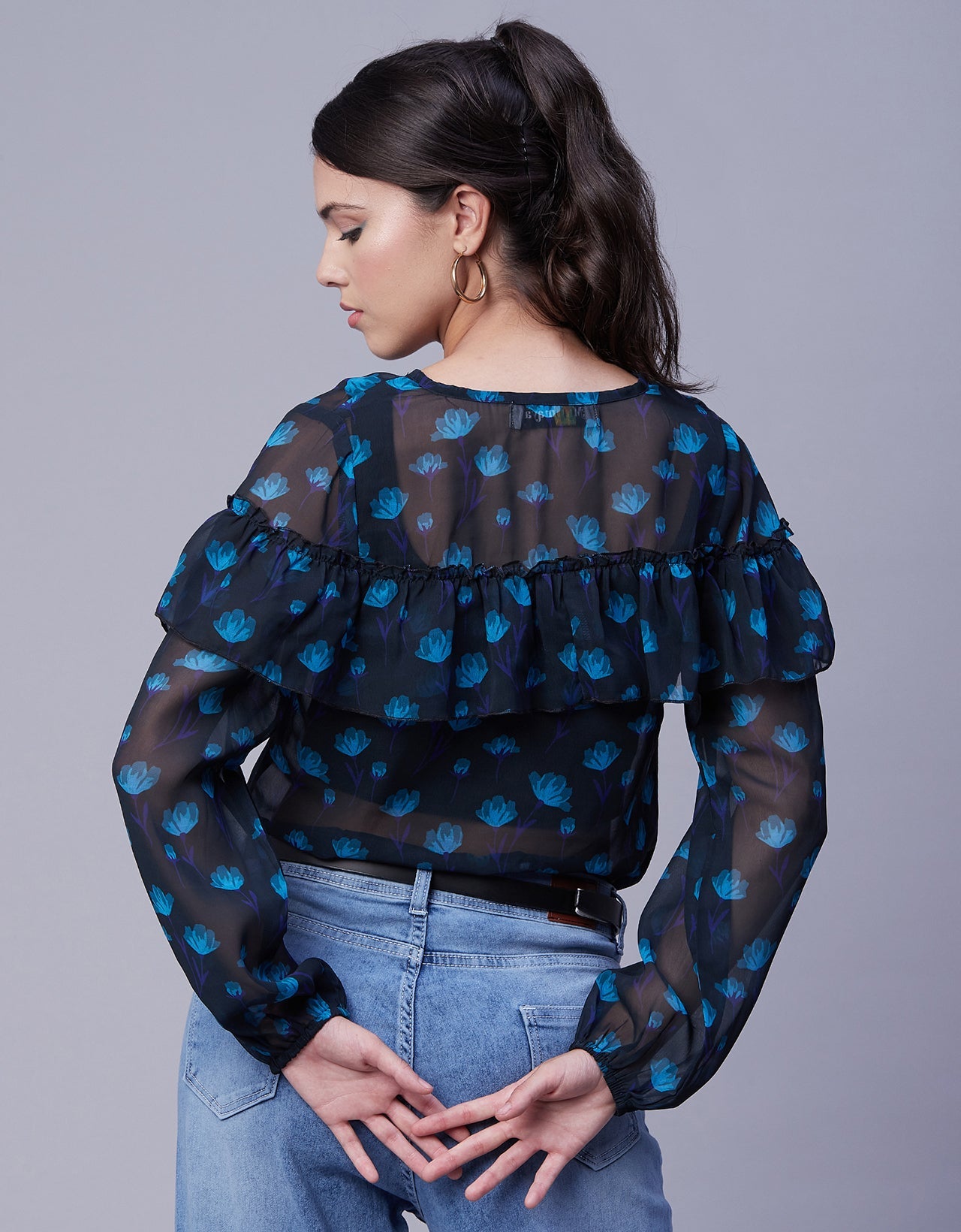Ruffle Sheer Tunic Top