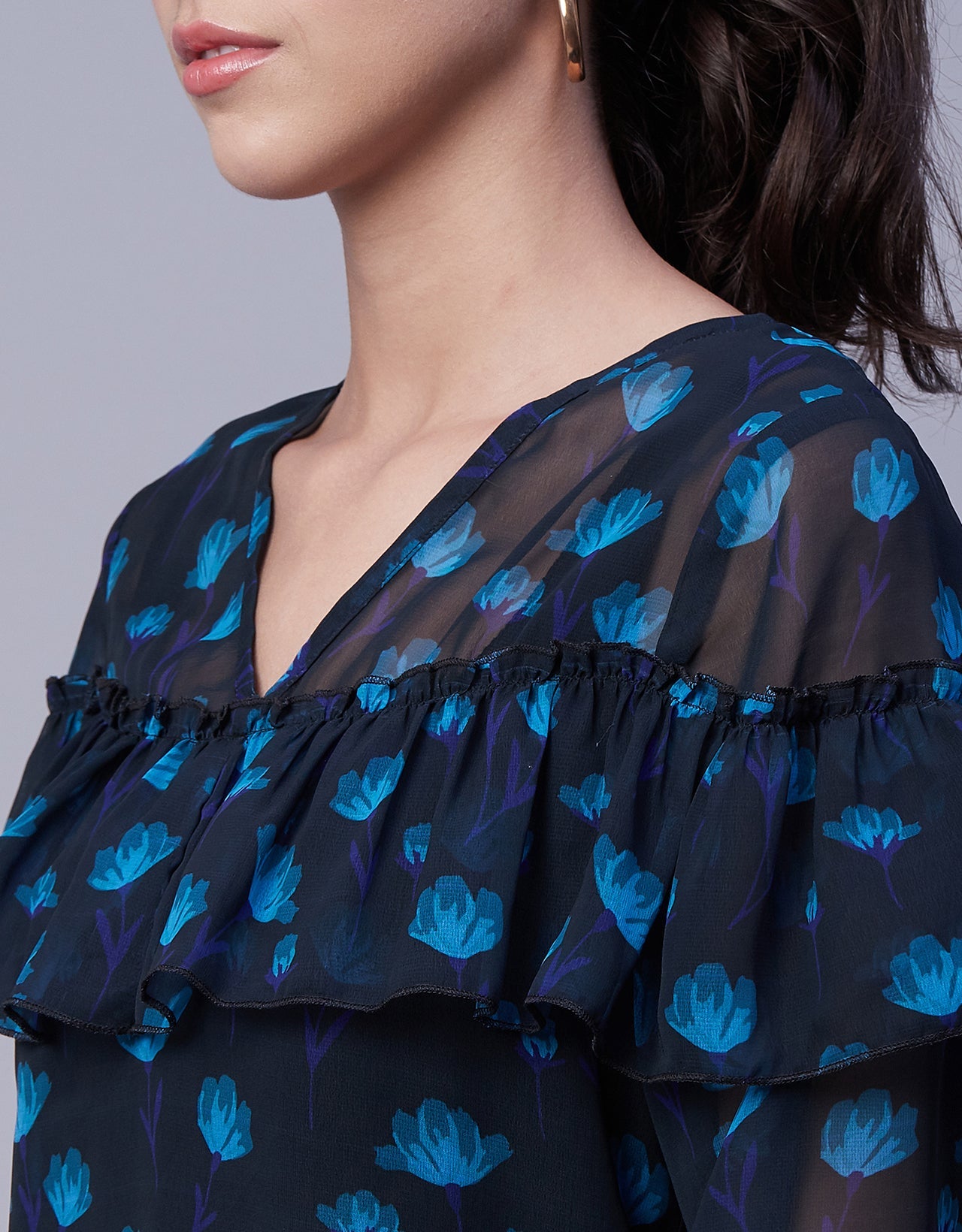 Ruffle Sheer Tunic Top