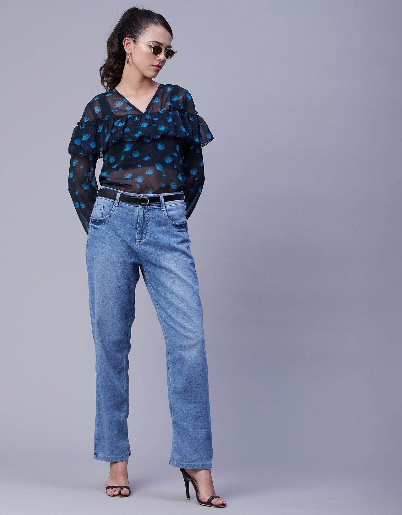 Ruffle Sheer Tunic Top