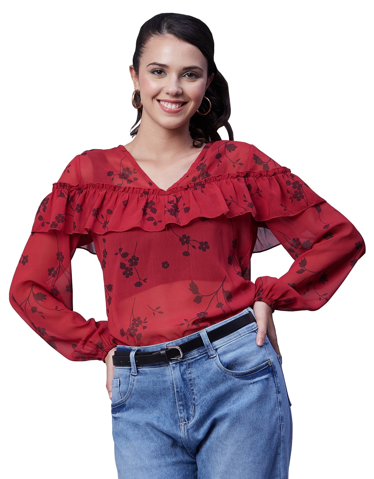 Ruffle Sheer Tunic Top