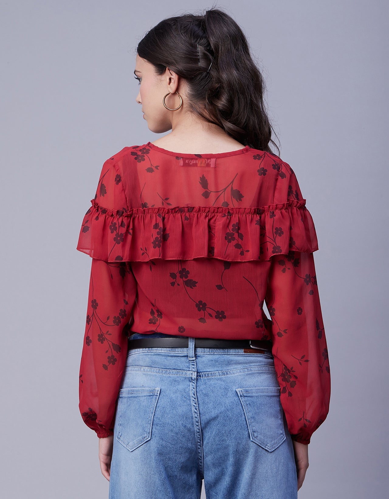 Ruffle Sheer Tunic Top