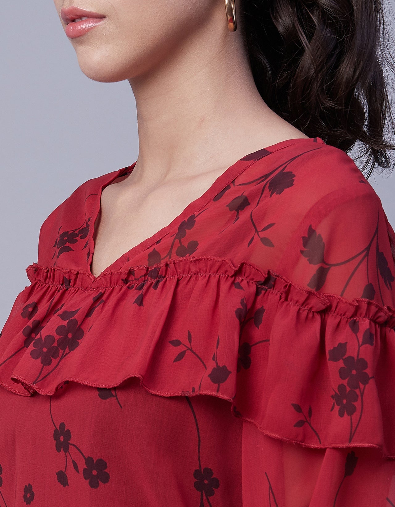 Ruffle Sheer Tunic Top