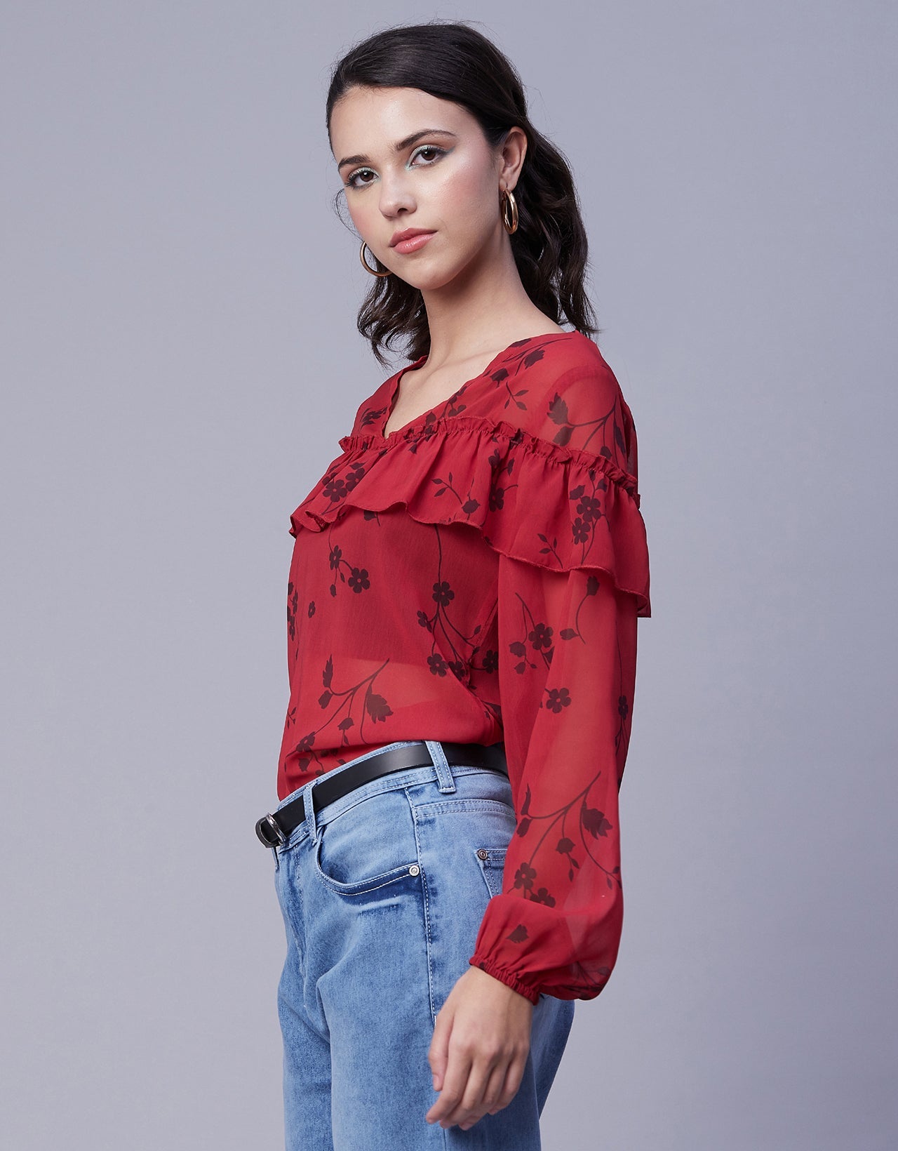 Ruffle Sheer Tunic Top