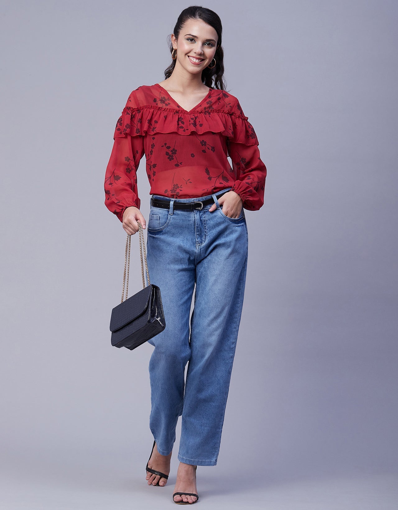 Ruffle Sheer Tunic Top