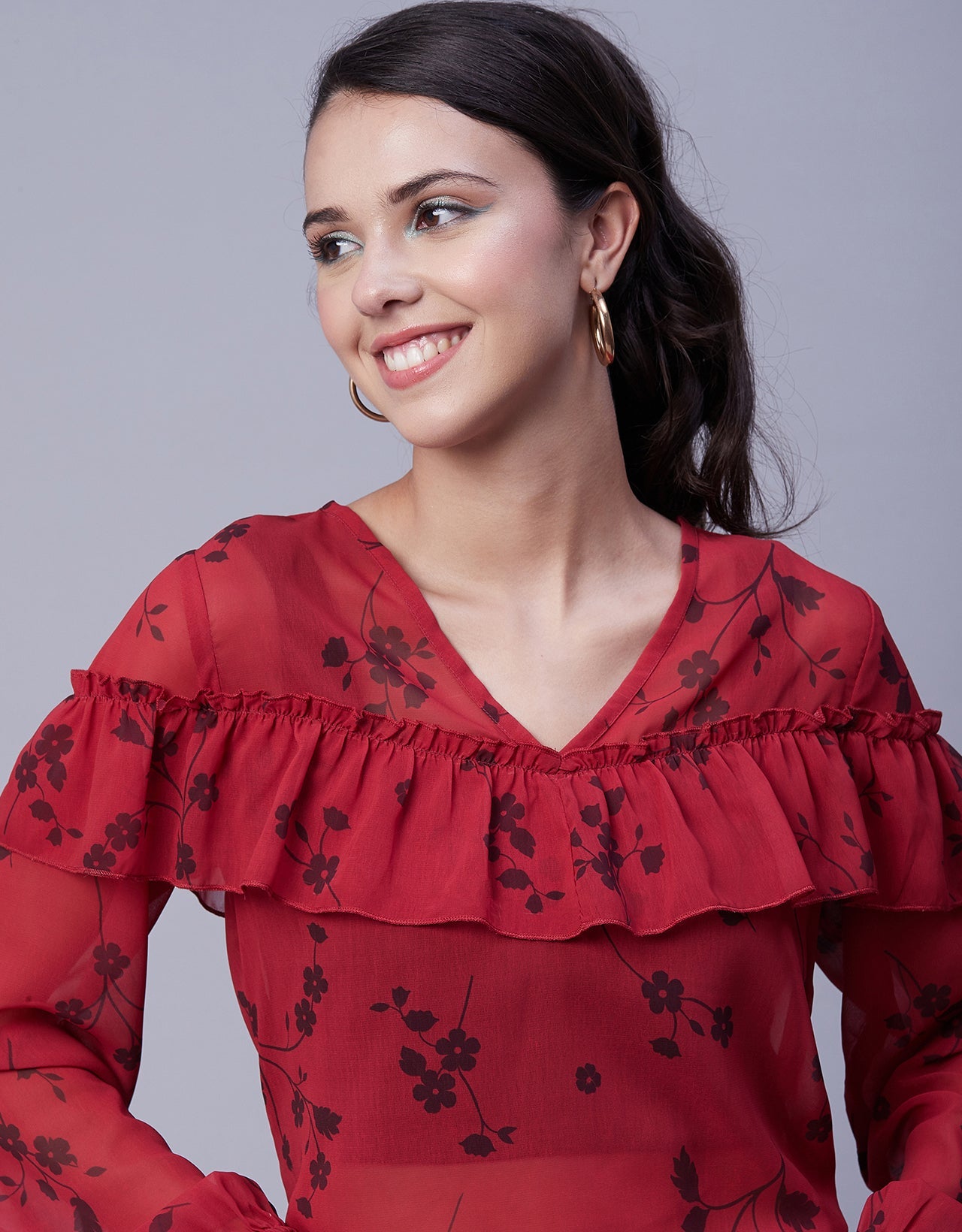 Ruffle Sheer Tunic Top