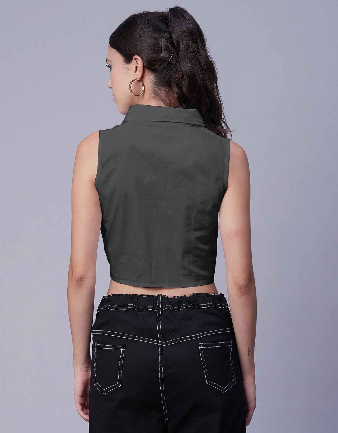 Solid Collar Neck Crop Top