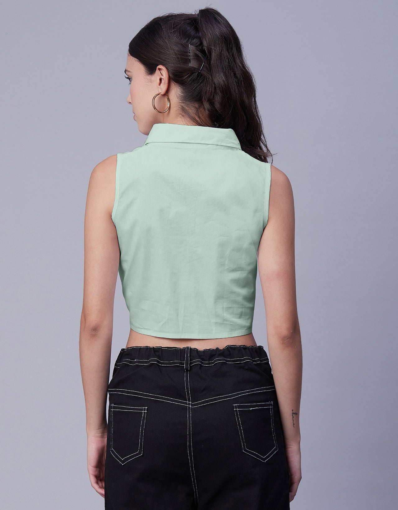 Solid Collar Neck Crop Top