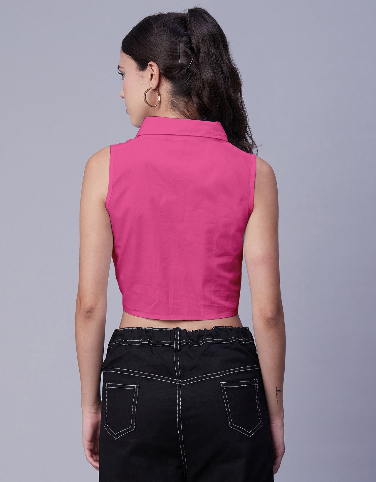 Solid Collar Neck Crop Top