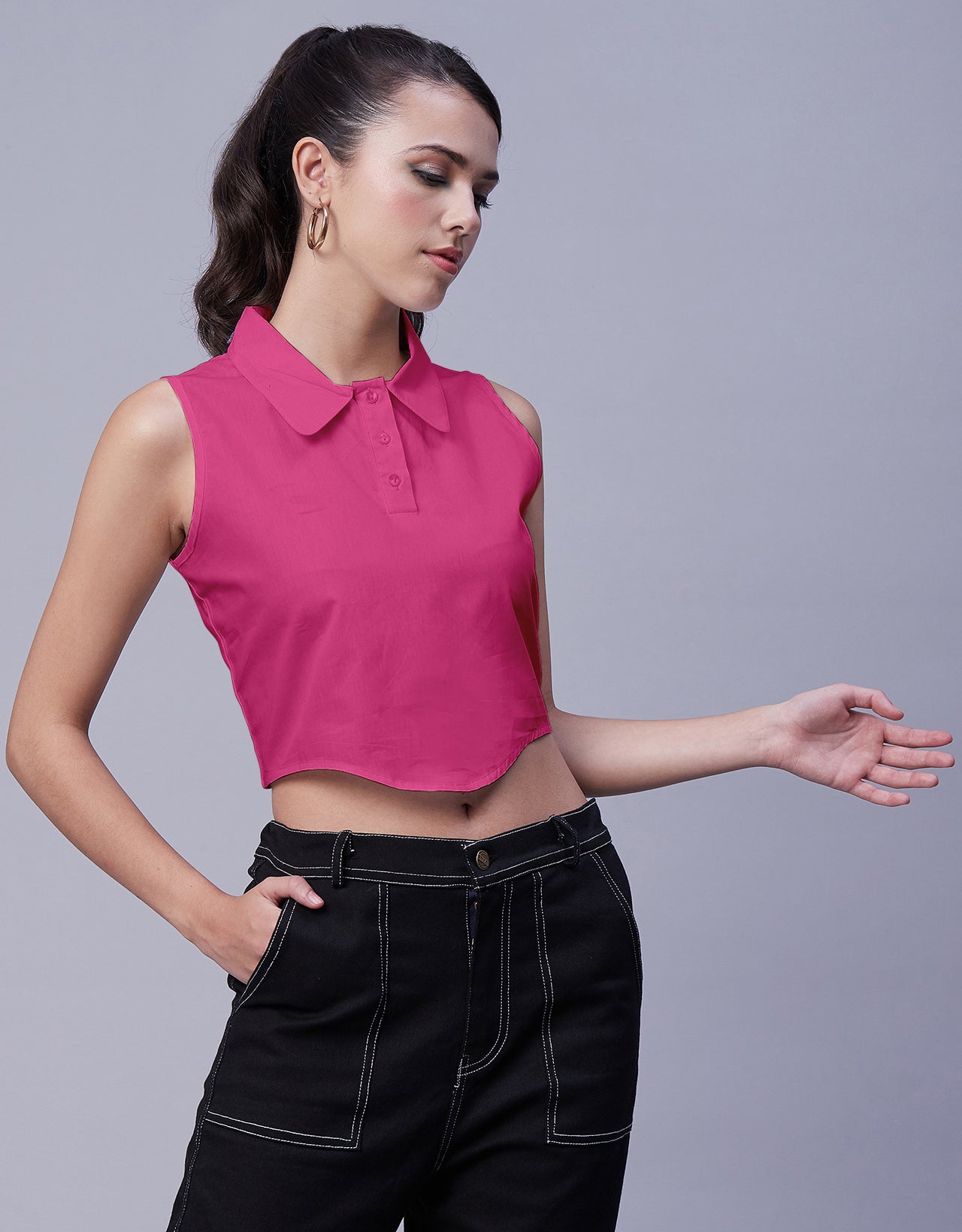 Solid Collar Neck Crop Top
