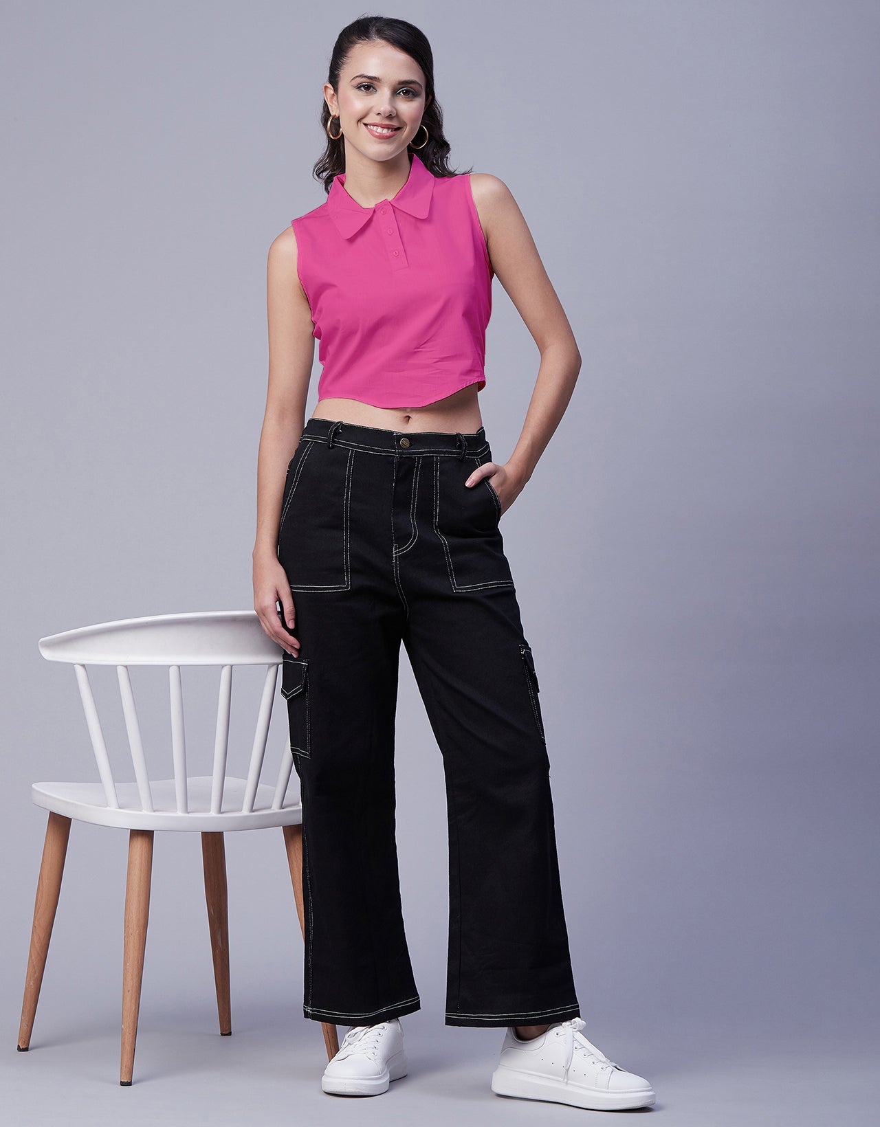Solid Collar Neck Crop Top