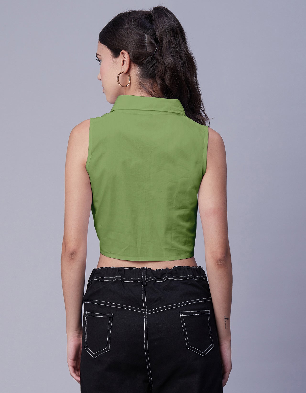 Solid Collar Neck Crop Top