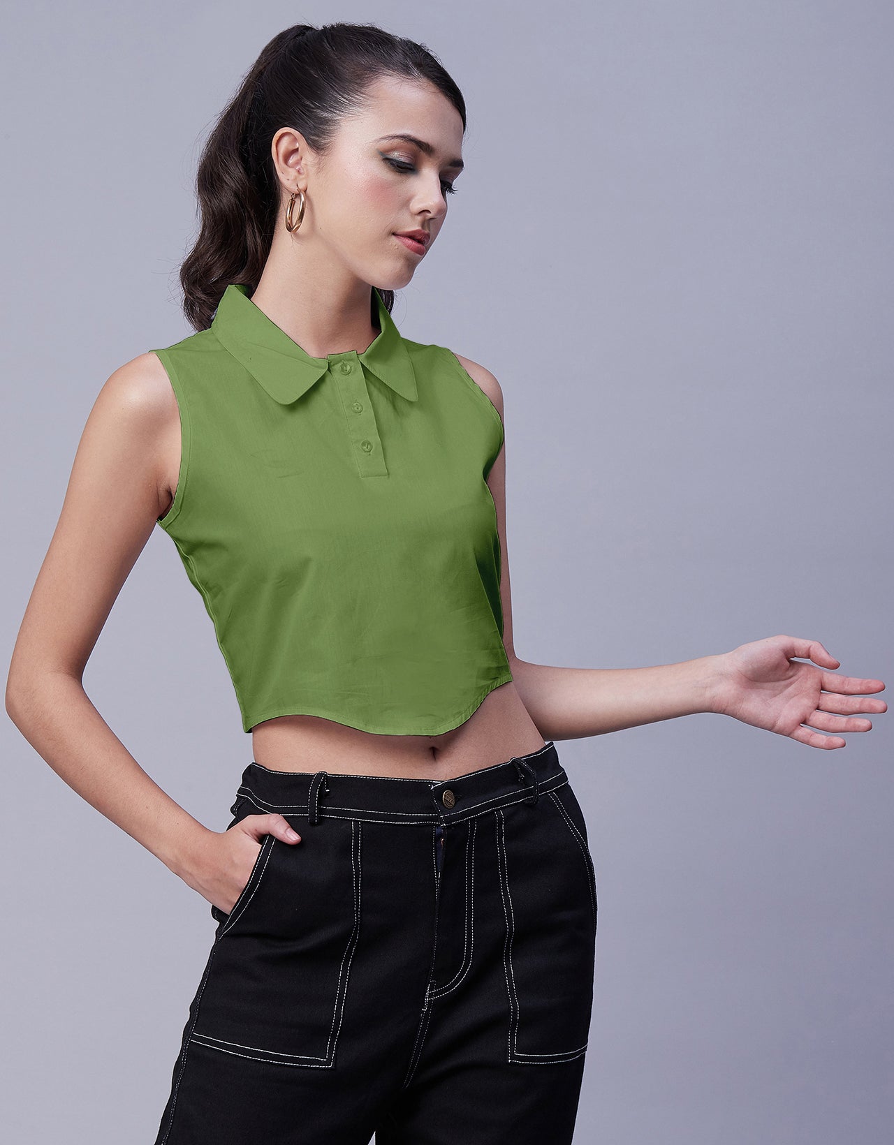 Solid Collar Neck Crop Top