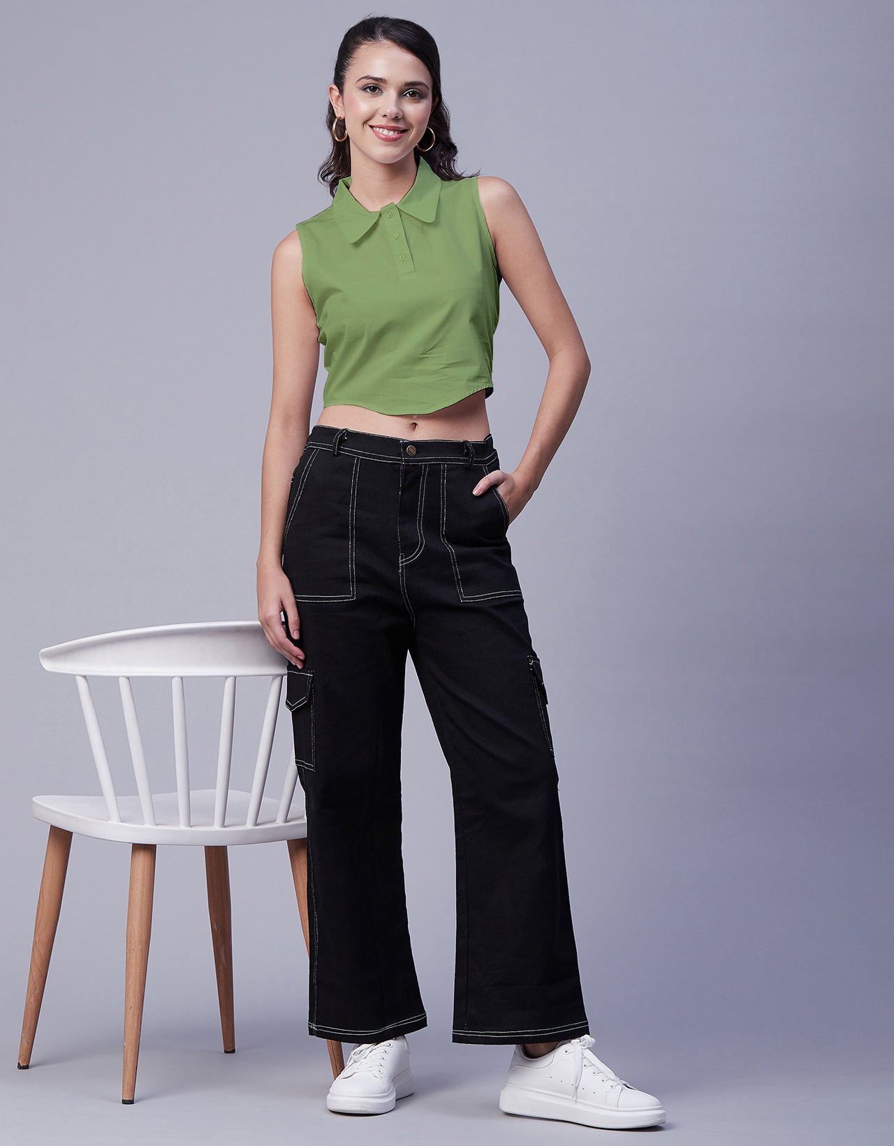 Solid Collar Neck Crop Top