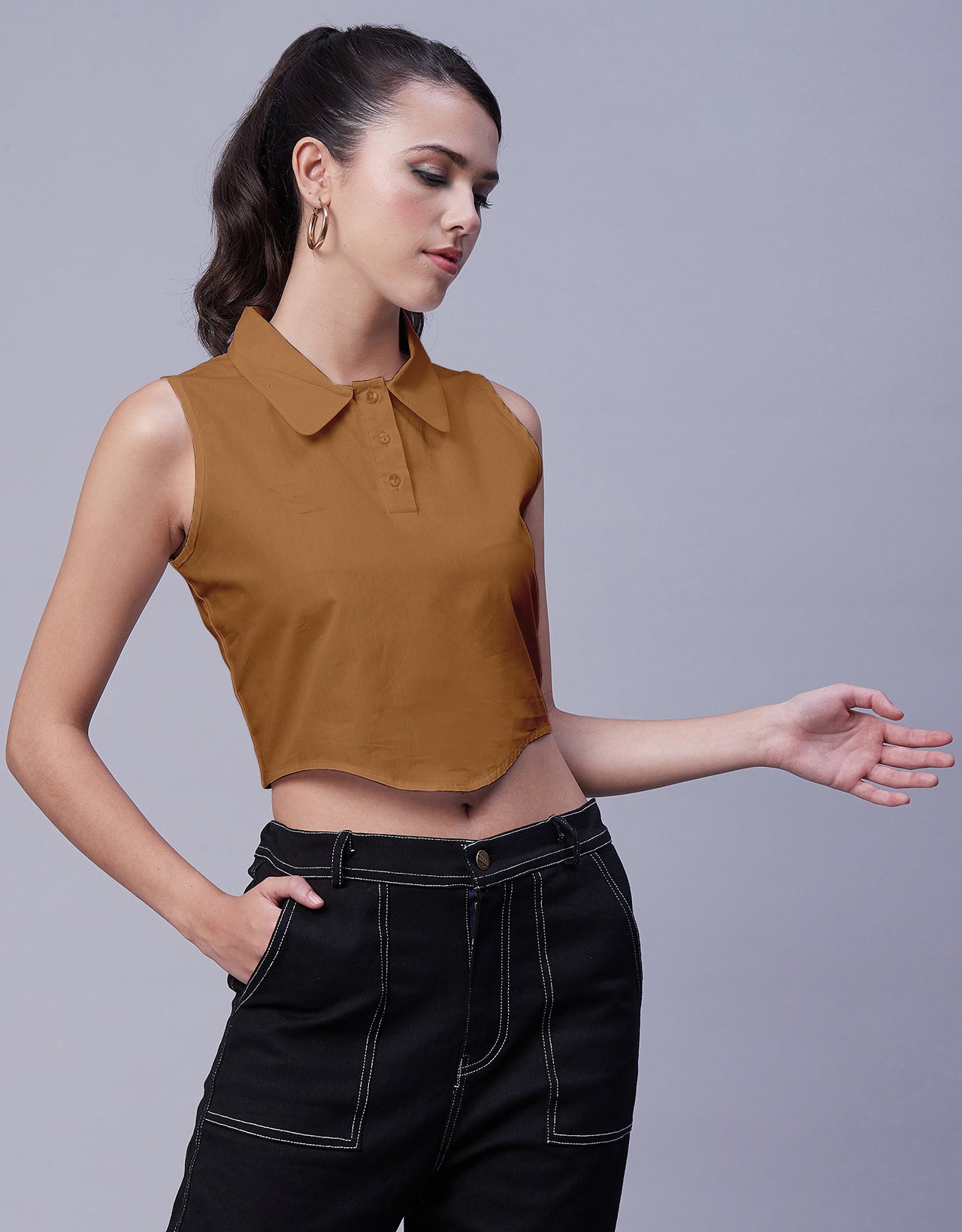 Solid Collar Neck Crop Top