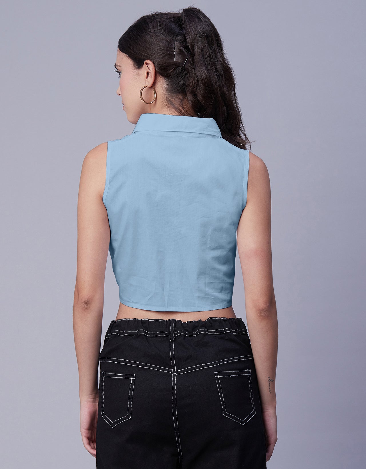 Solid Collar Neck Crop Top
