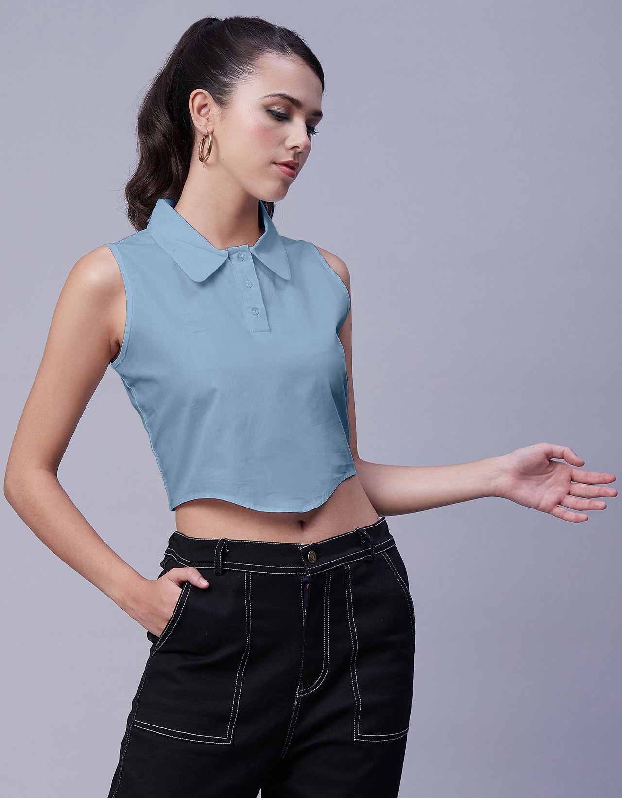 Solid Collar Neck Crop Top