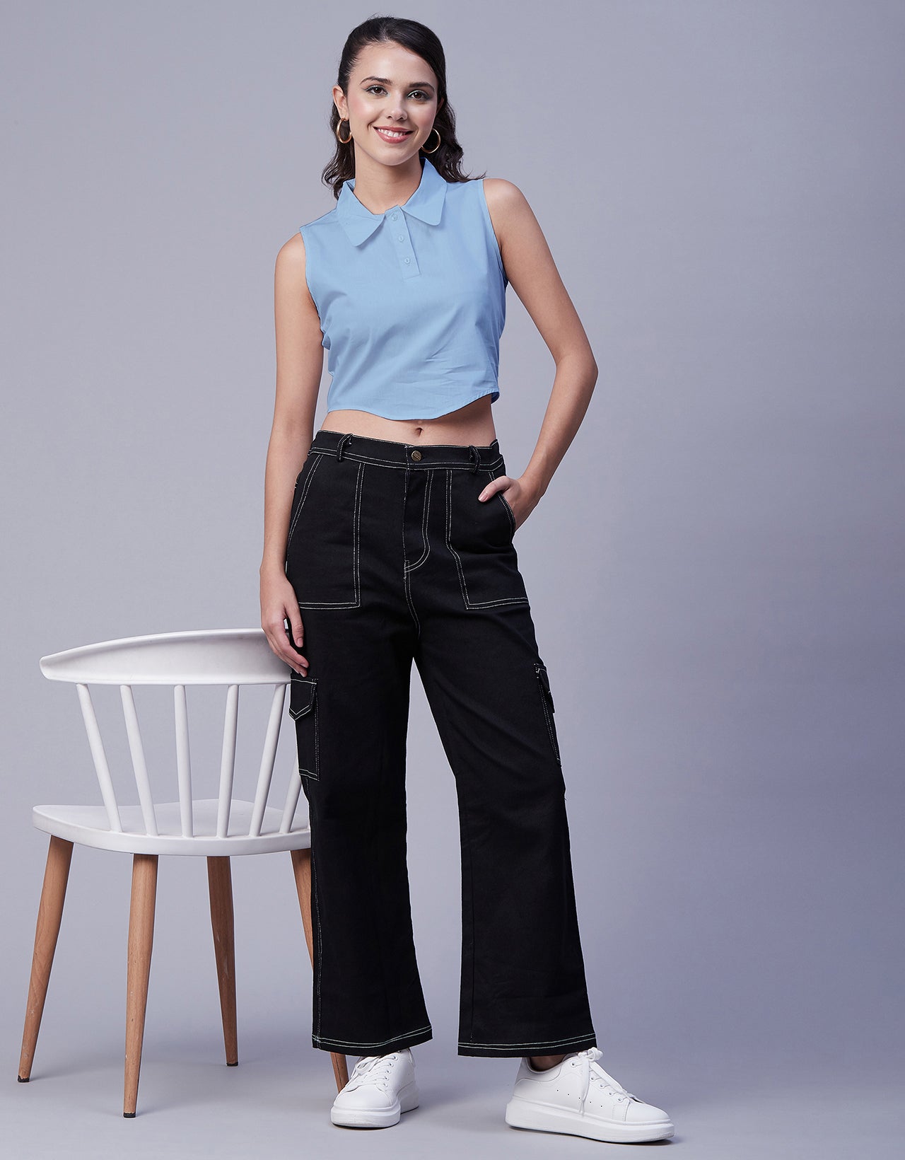 Solid Collar Neck Crop Top