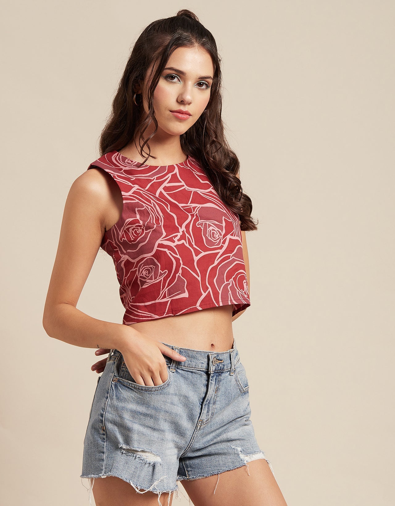 Printed Sleeveless Short Top