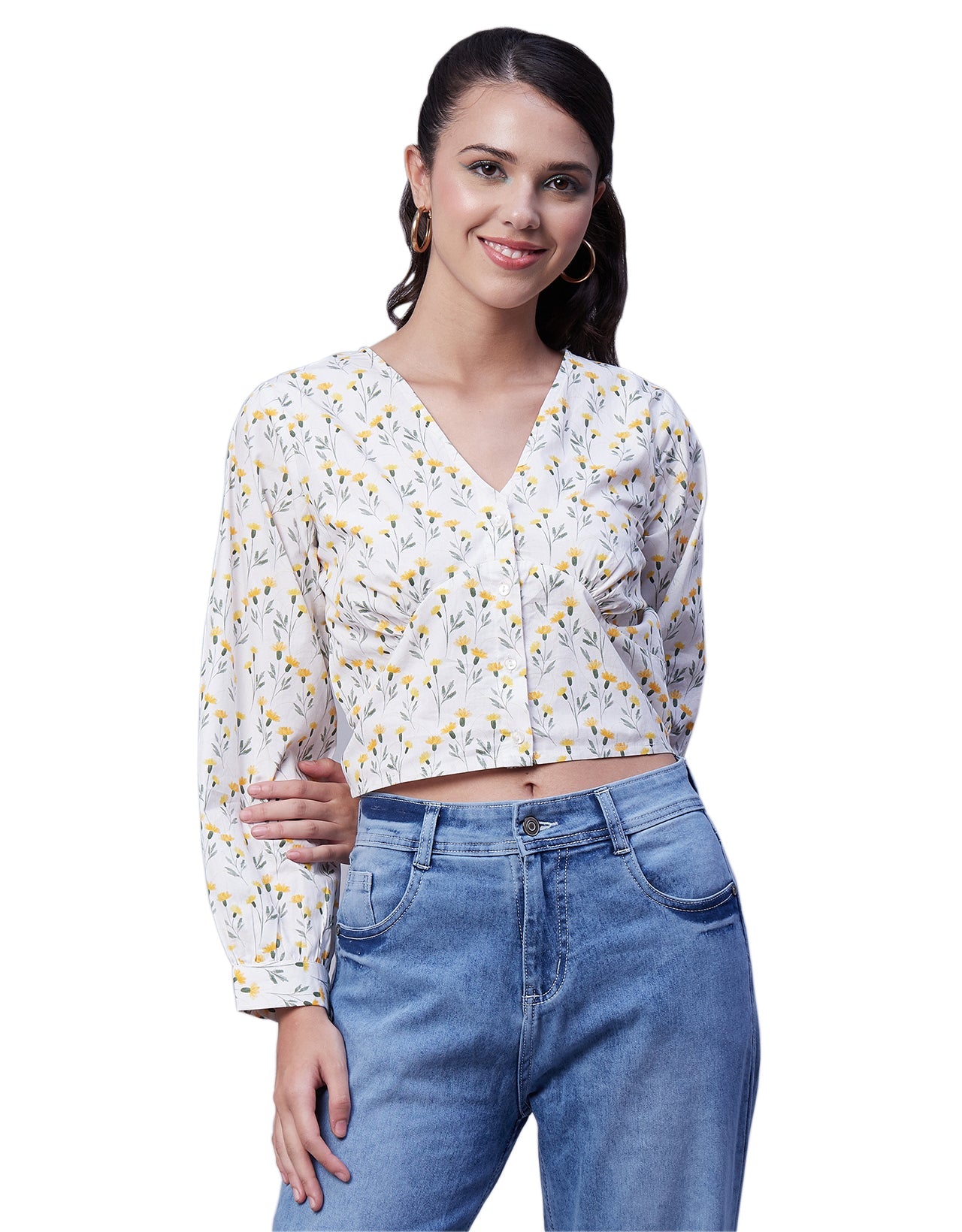 Printed Long Sleeve Crop Top