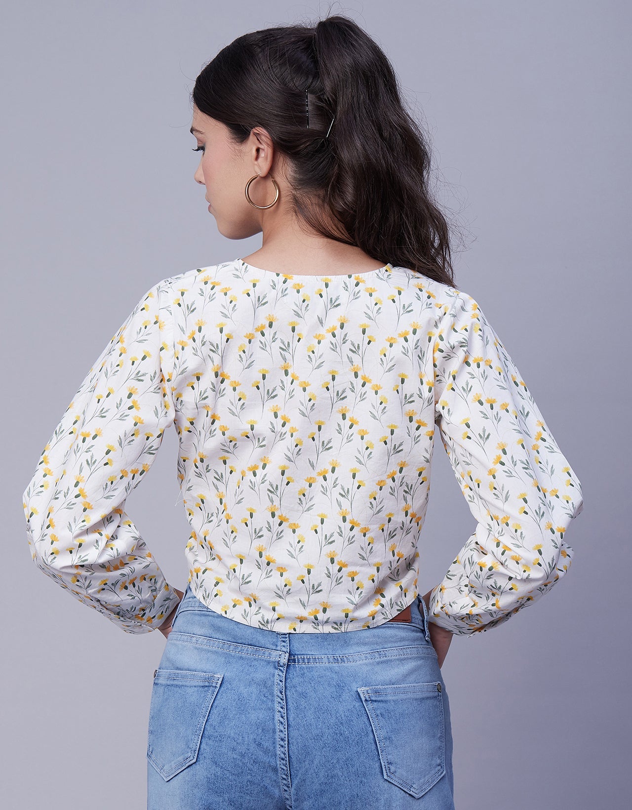 Printed Long Sleeve Crop Top