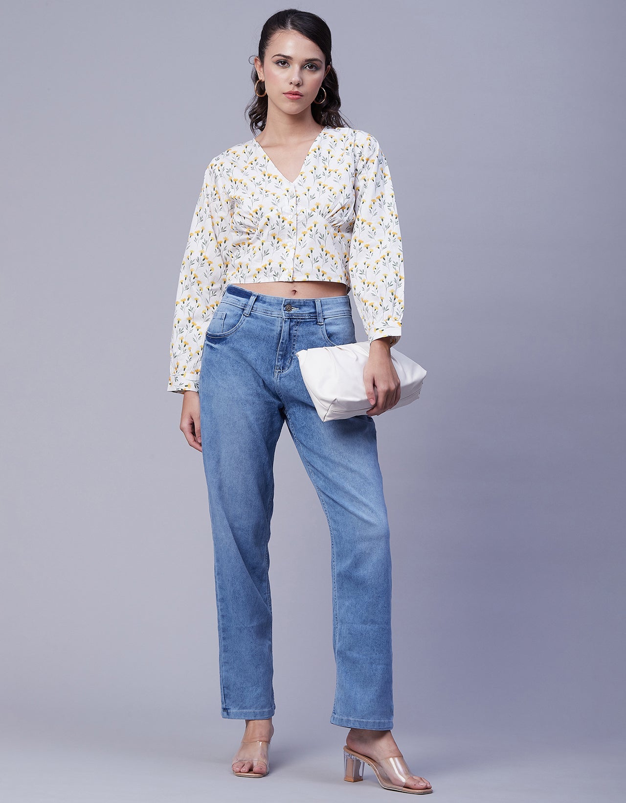 Printed Long Sleeve Crop Top