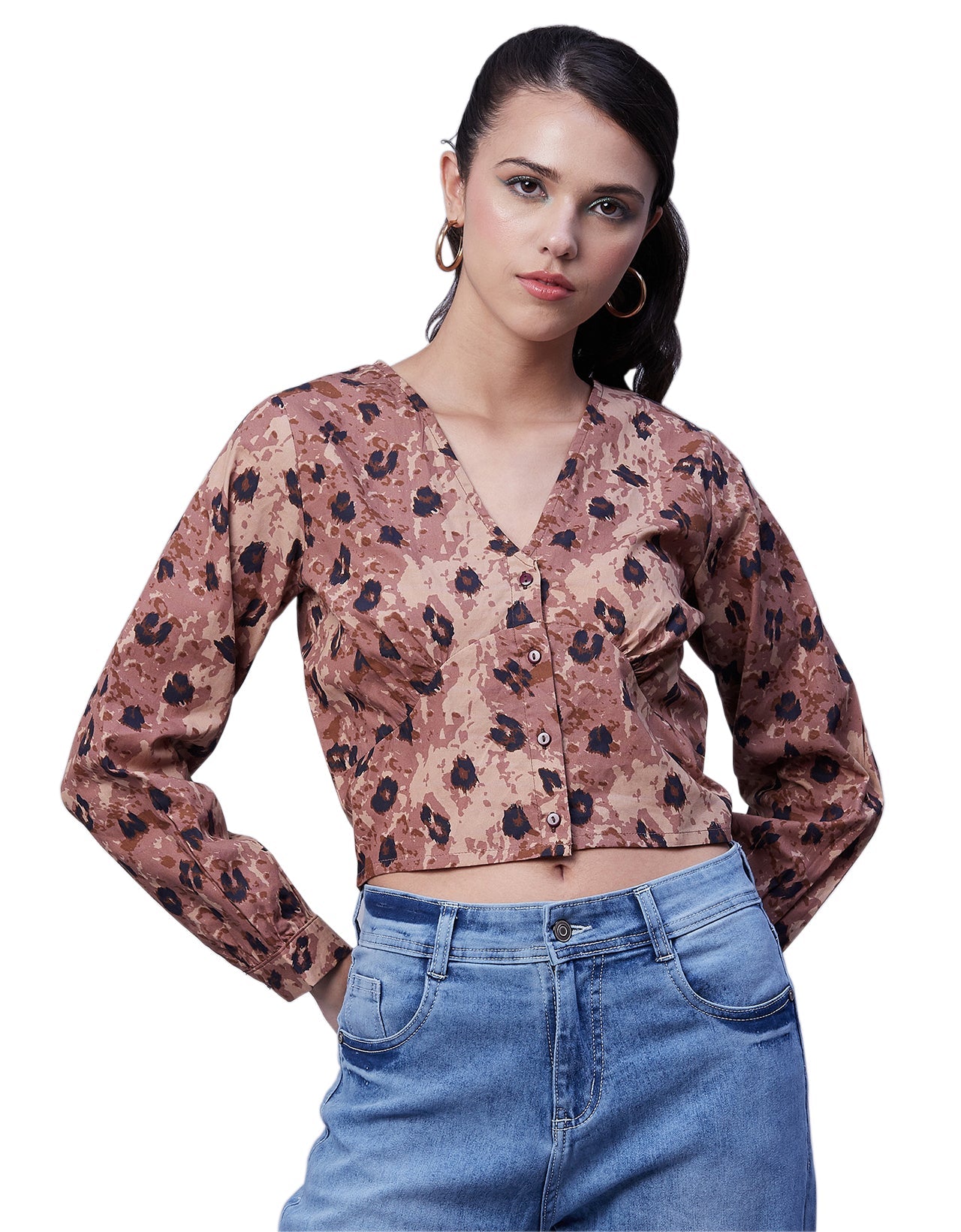 Printed Long Sleeve Crop Top