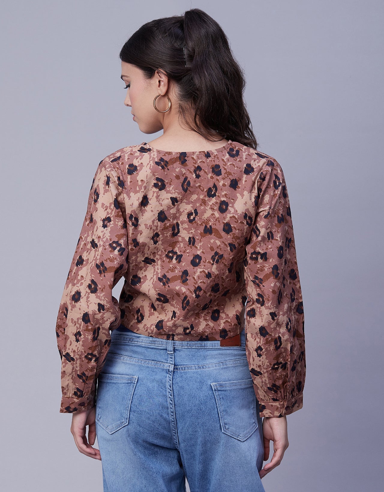 Printed Long Sleeve Crop Top