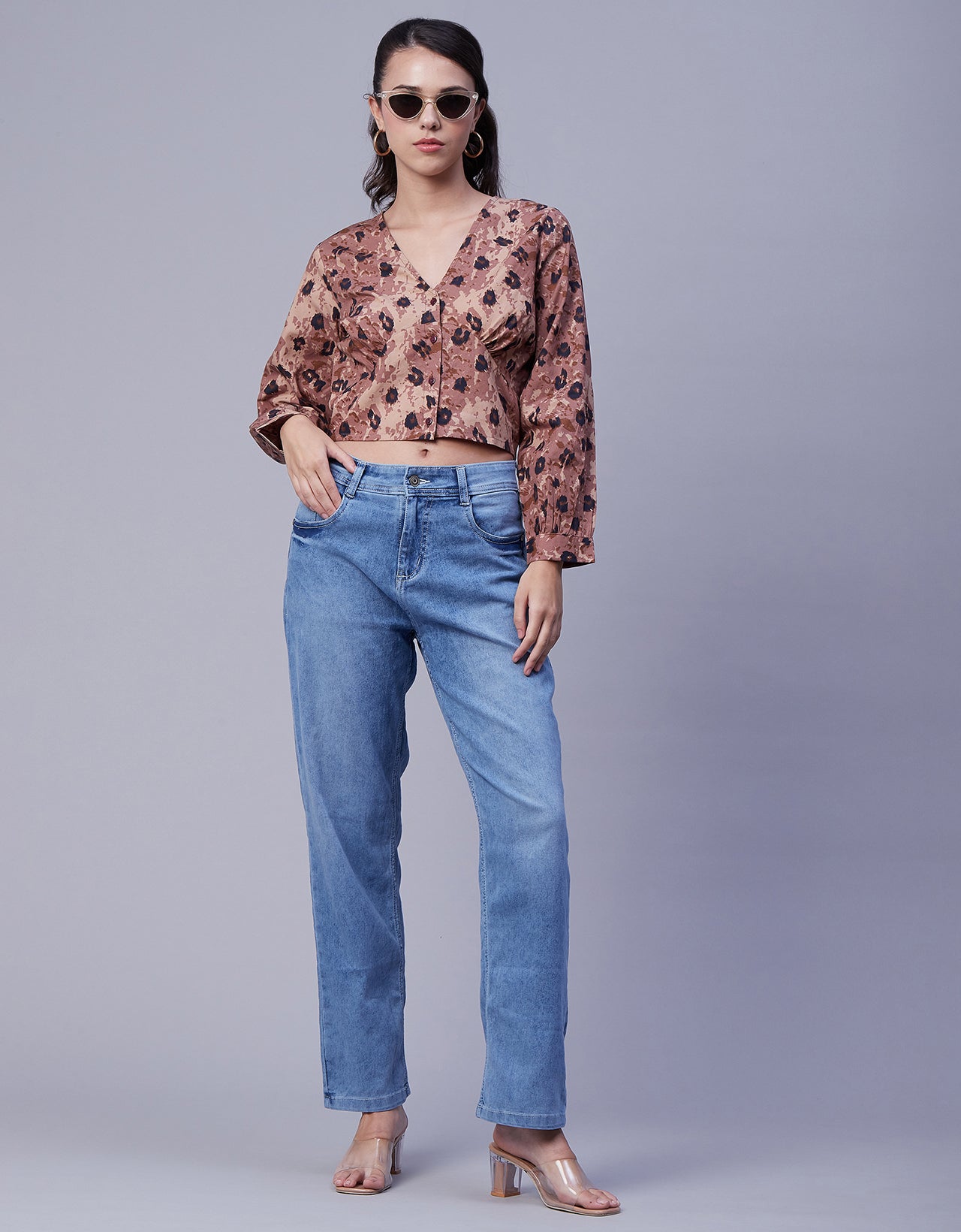 Printed Long Sleeve Crop Top