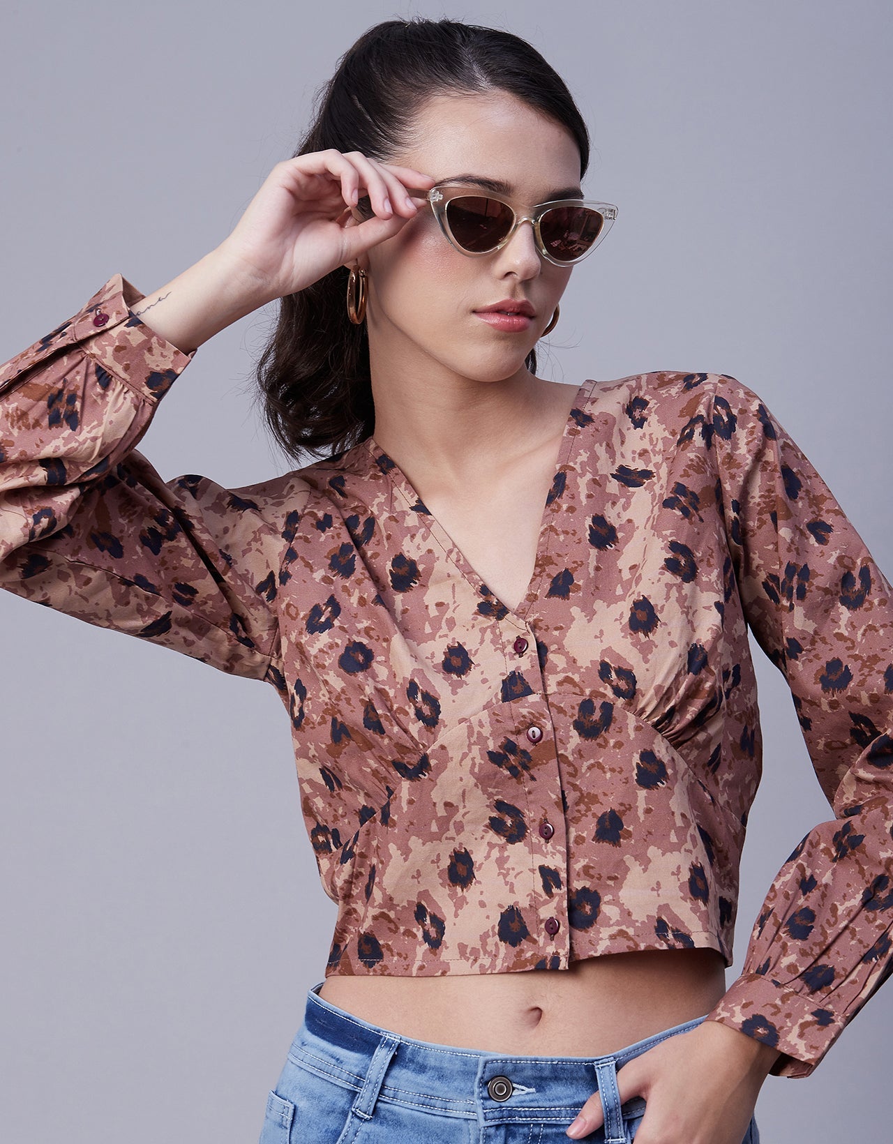 Printed Long Sleeve Crop Top