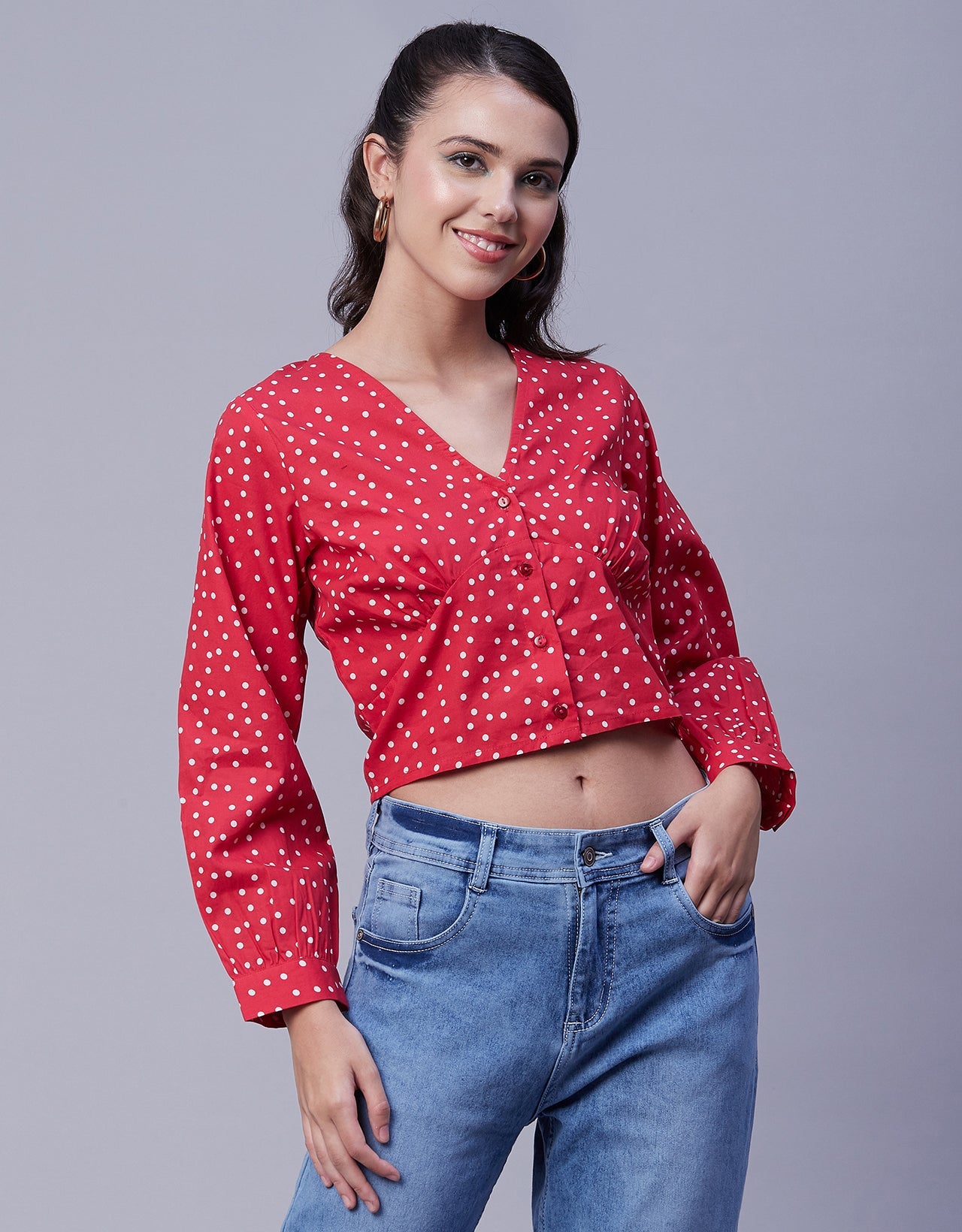 Printed Long Sleeve Crop Top