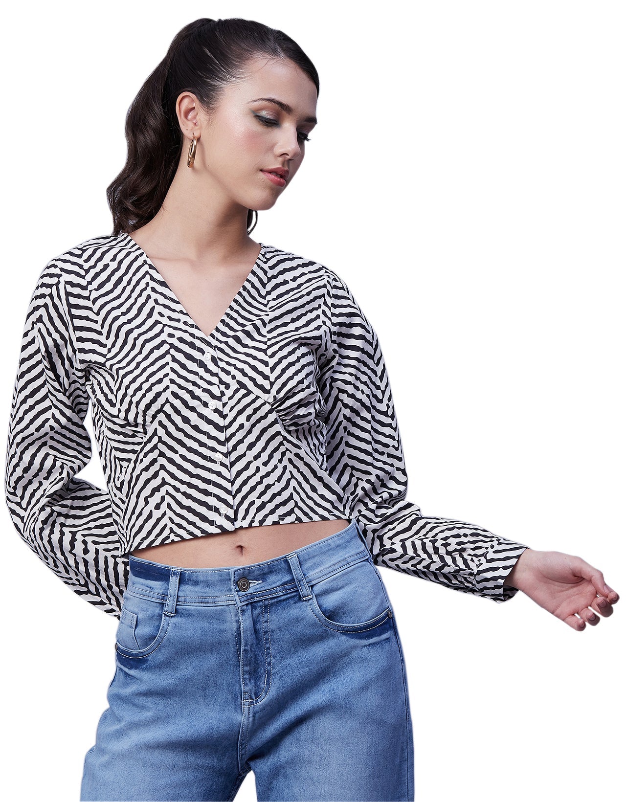 Printed Long Sleeve Crop Top